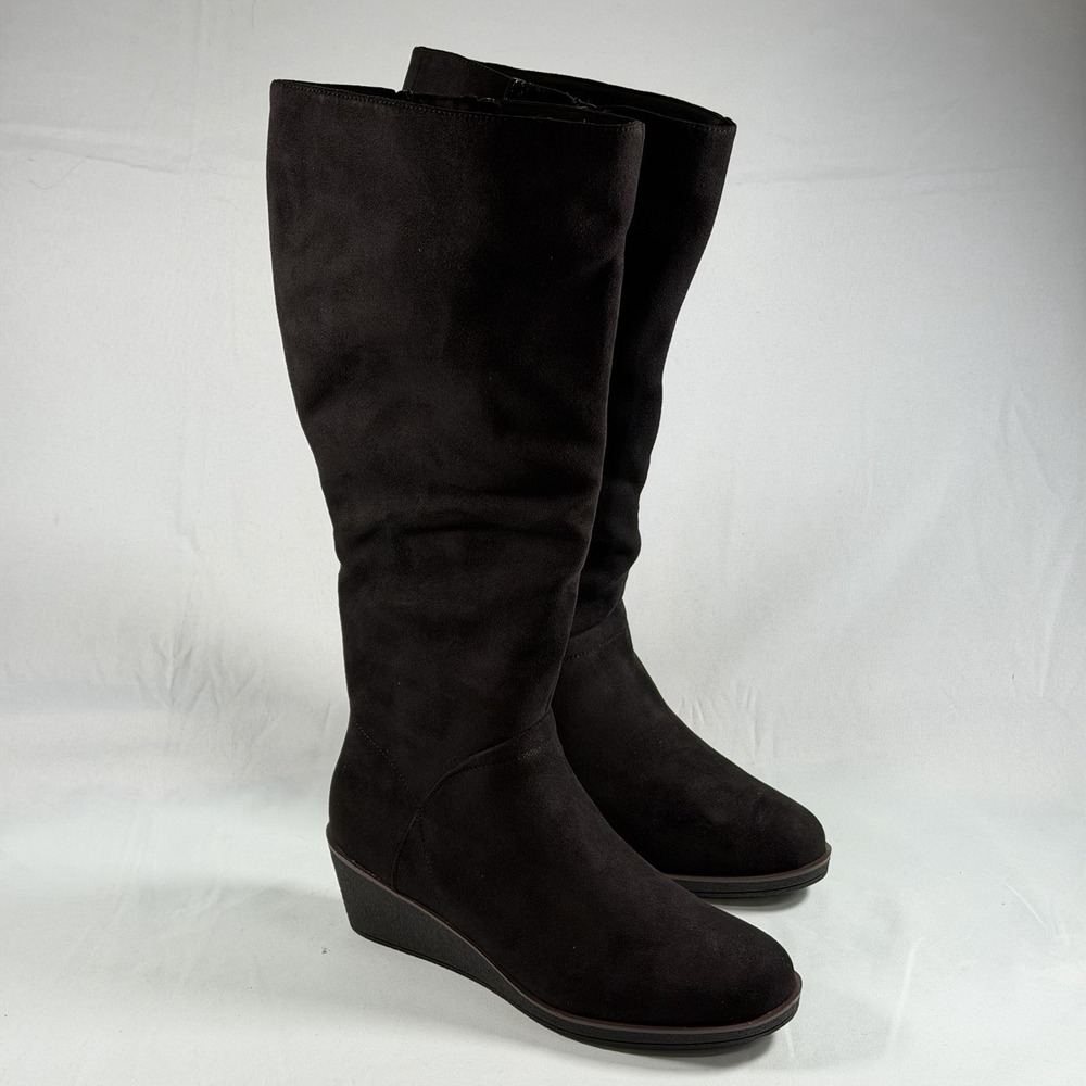Aerosoles‎ Size-7.5M Women's Binocular Shearling Tall Boots Faux Suede Black